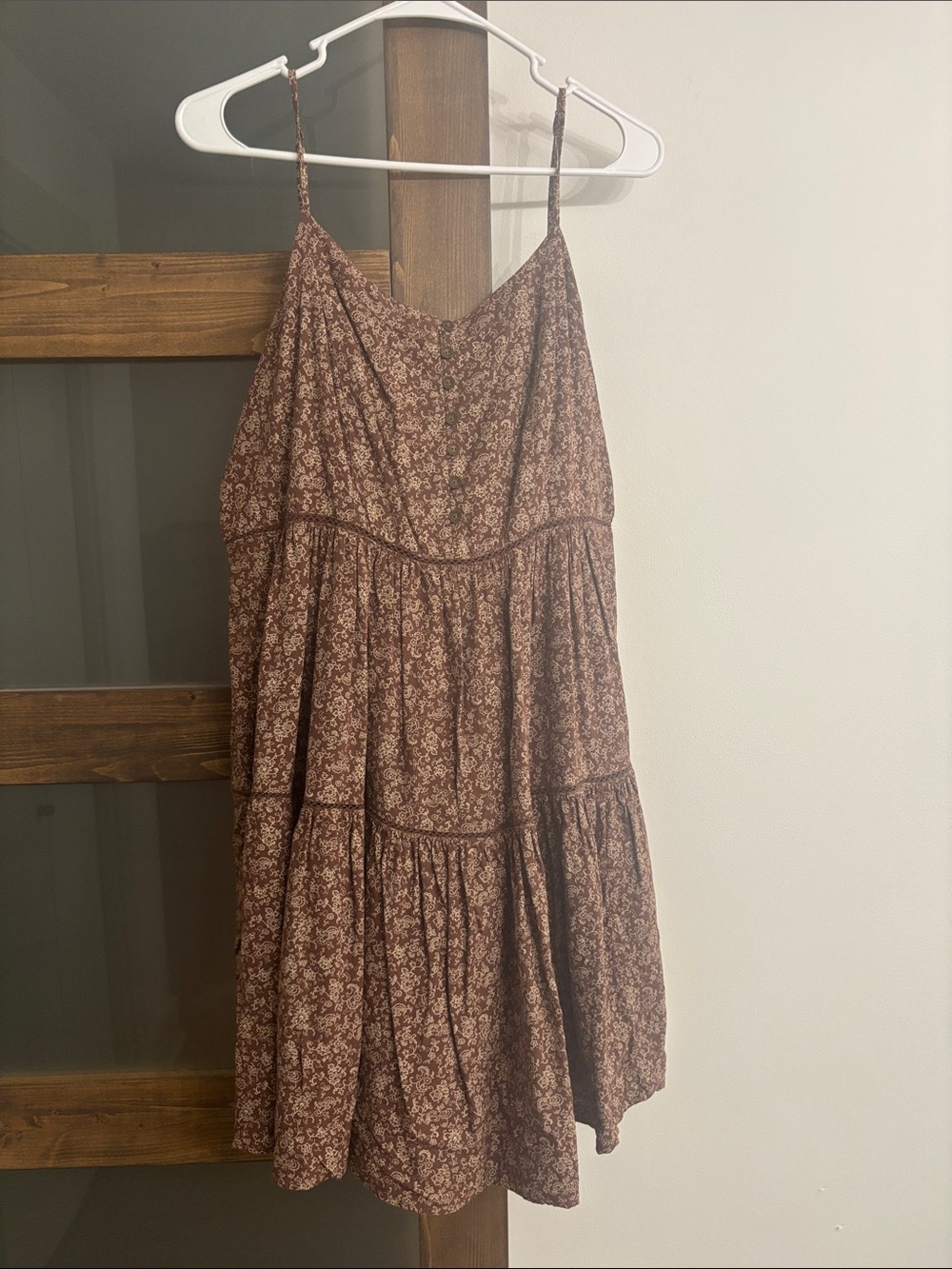 Brown Floral Tiered Spaghetti Strap Dress